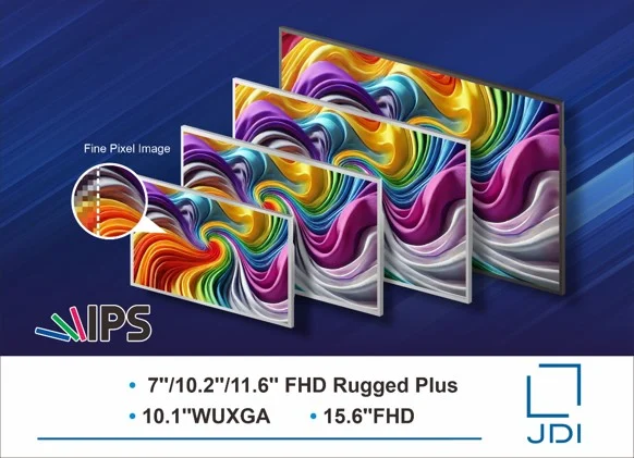 JDI high-resolution display family graphic showing several panel sizes